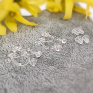 2 paires Blanc, Boucle doreille convertisseurs Zircon Transparent, Clips invisibles convertir boucle doreille à Clip, les adaptateurs. image 8