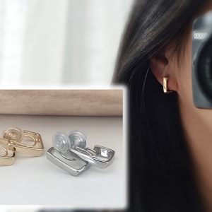 PAINLESS ! CLIPS U earrings spiral Rectangle gold color. Comfortable Ear Clips Delicate Earrings