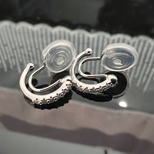 PAINLESS CLIPS U earrings spiral Semicircle Mini Round Zircon Stones gold plated. Comfortable ear clips. Silver