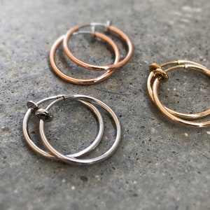 LOT of 3 pairs Hoops 20mm Invisible Clip On Earrings, Clip On Hoop Earrings, Non Pierced Earrings Clip On Earrings Modern. Non Pierced.