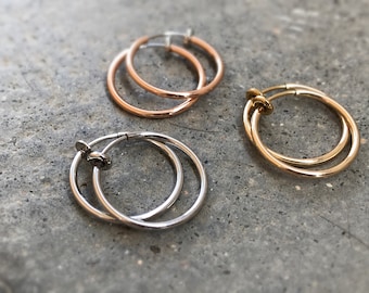 LOT of 3 pairs Hoops 20mm Invisible Clip On Earrings, Clip On Hoop Earrings, Non Pierced Earrings Clip On Earrings Modern. Non Pierced.