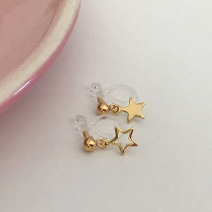 Mini Star Ear Clips Gold Color, CLIPS Earrings Invisible Delicate Comfortable Étoile creuse+Étoile