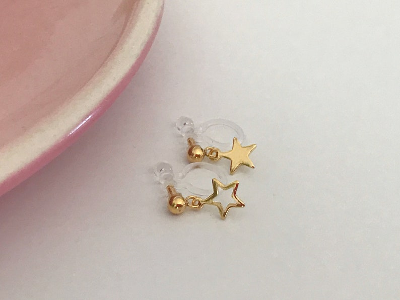 Mini Star Ear Clips Gold Color, CLIPS Earrings Invisible Delicate Comfortable Étoile creuse+Étoile