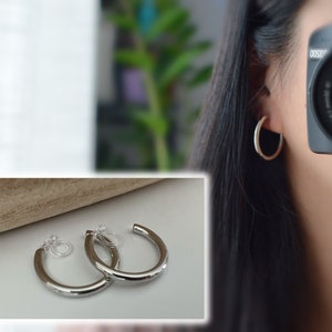 Silver-colored Hoop Rings 30mm Invisible Clips, CLIPS Hoop Earrings, non-pierced ears, 3cm Hoop Rings.