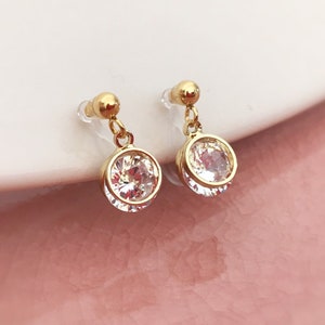 Mini Clips d'oreilles Petit Rond Couleur doré avec Zircon CLIPS Invisible minimaliste délicat quotidien confortable image 5