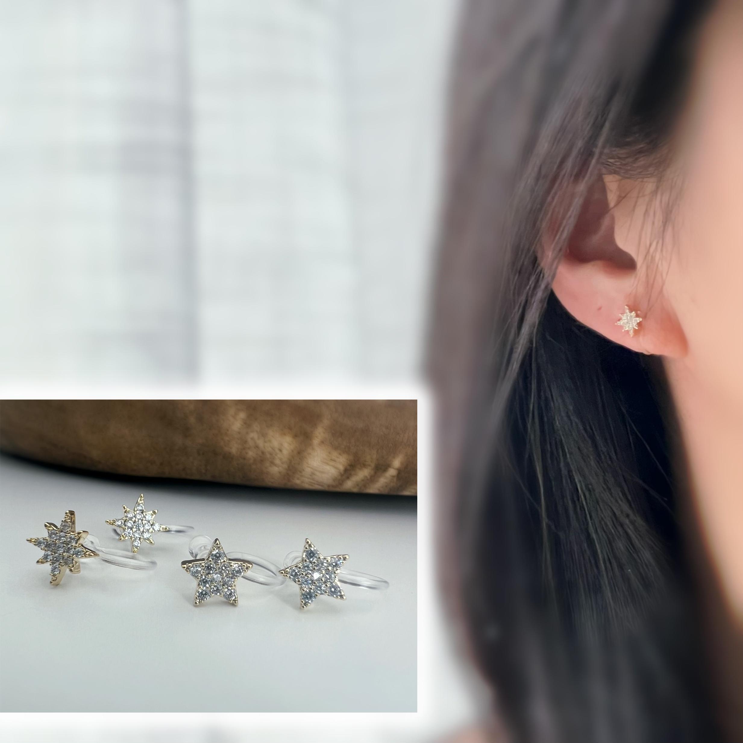 Orecchini a clip rotondi in cristallo trasparente con placcatura in argento, 13 mm D, Donna