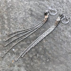 Boucles d'oreilles CLIPS INVISIBLE, Chain tassel earrings, silver color, Clip on earrings, Simple everyday earrings, tassel CLIPS. image 2
