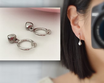 Boucles d'oreilles CLIPS anneaux en métal argenté, Clips d'oreilles Mini coeur argenté Bijoux quotidien