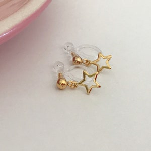 Mini Star Ear Clips Gold Color, CLIPS Earrings Invisible Delicate Comfortable Étoile creuse