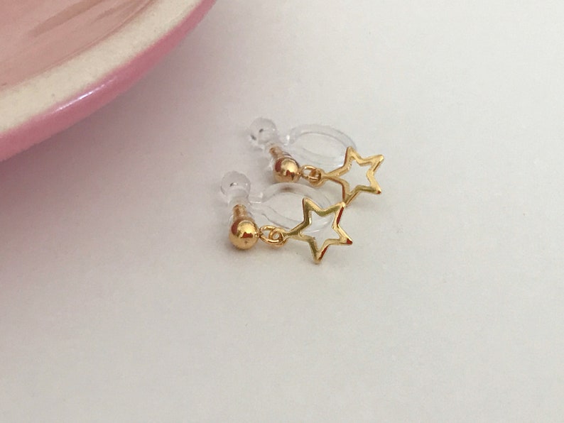 Mini Star Ear Clips Gold Color, CLIPS Earrings Invisible Delicate Comfortable Étoile creuse