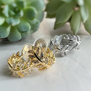 SANS DOULEUR ! Boucles d'oreilles CLIPS U spirale Feuilles Zircon Cercle couleur Or / Argent. Clips d'oreilles confortable Boucles Délicates