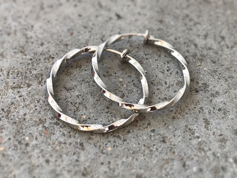 Hoops 30mm Invisible Clip On Earrings, Clip On Hoop Earrings, Non Pierced Earrings Clip On Earrings Modern. Non Pierced Pierced looked. Silver