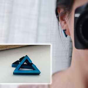 Boucles d'oreilles Rock CLIPS CLAMP anneaux Triangle Argent / Or/ Noir/ Bleu Clips pour Oreilles Non Percées Bijoux quotidiens hommes femmes Bleu