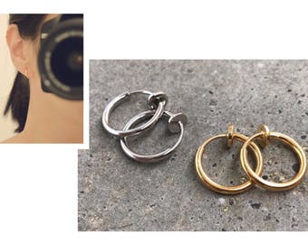 Hoops 13mm Invisible Clip On Earrings, Clip On Hoop Earrings, Non Pierced Earrings Clip On Earrings Modern. Non Pierced Pierced looked.