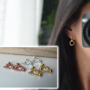 Clip-on Earring Converters Bar Zircon Gold Silver Rose Gold Adapters Transform Pierced Earrings to Clip-on Comfortable Screw Clip