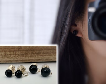 PAINLESS ! CLIPS U earrings spiral Black Pearl 8mm/10mm gold plated. Comfortable ear clips.