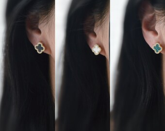 Invisible EAR CLIPS, 4 Leaf Clover Gold Lucky Charm Mini
