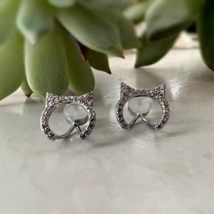 PAINLESS CLIPS U Cat zircon silver earrings. Comfortable Ear Clips Delicate Earrings image 5