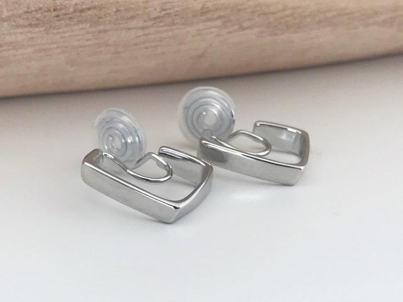 PAINLESS CLIPS U earrings spiral Rectangle gold color. Comfortable Ear Clips Delicate Earrings Silver