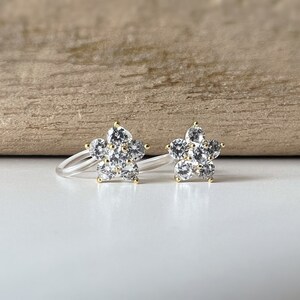 Mini invisible ear CLIPS, Mini Flower five petals Gold Zircon, Comfortable delicate minimalist clip earrings image 6