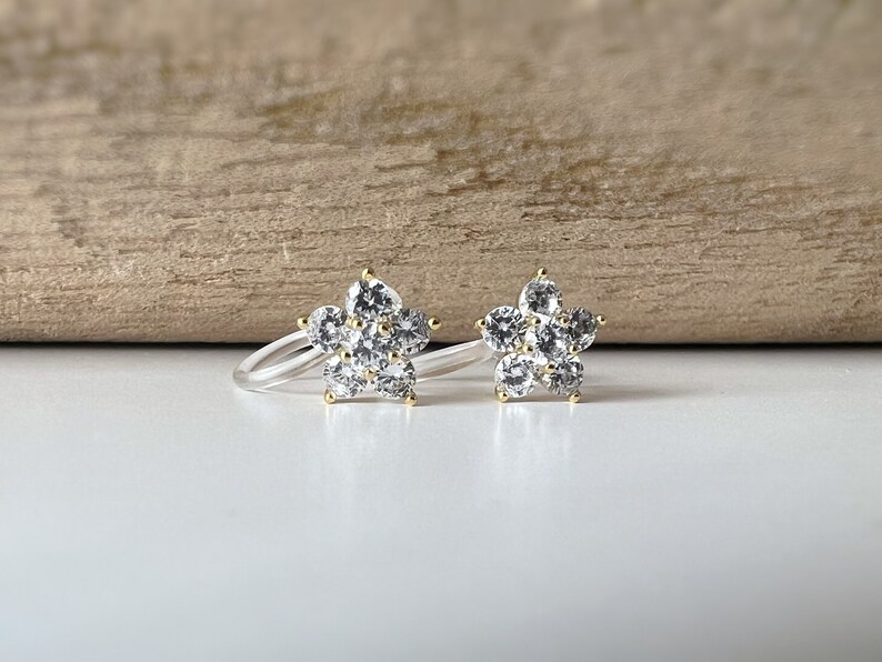 Mini invisible ear CLIPS, Mini Flower five petals Gold Zircon, Comfortable delicate minimalist clip earrings image 6