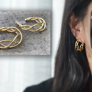 Knitted Rings 30mm Invisible Clips, Twisted Creole CLIPS earrings Gold/Silver color non pierced ears, Creole Rings