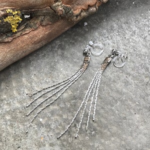 Boucles d'oreilles CLIPS INVISIBLE, Chain tassel earrings, silver color, Clip on earrings, Simple everyday earrings, tassel CLIPS. image 3