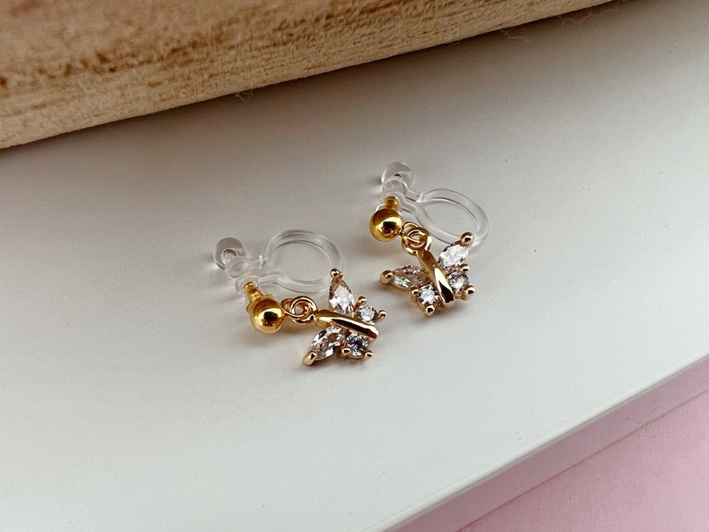 Mini zircon butterfly Clips Invisible gold color, Comfortable discreet delicate Clips. Christmas Gifts Ready to give image 3