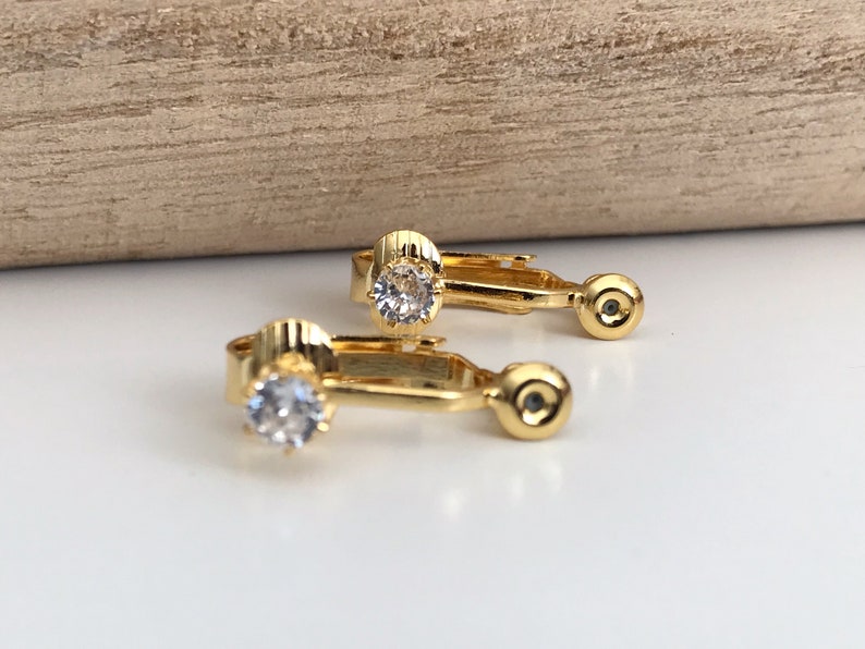 Converters Clips gold color with Transparent / Black zircon, Converters convert earring to Clip image 4