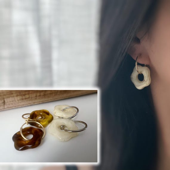 Boucles D'oreilles Vintage Créateur Clips Résine - Très Bon état - Occasion