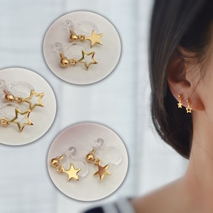 Mini Star Ear Clips Gold Color, CLIPS Earrings Invisible Delicate Comfortable image 1