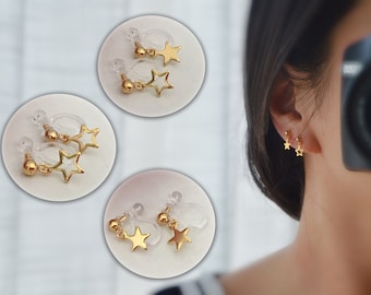 Mini Star Ear Clips Gold Color, CLIPS Earrings Invisible Delicate Comfortable