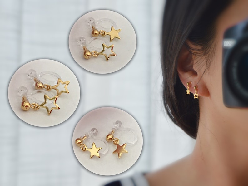 Mini Star Ear Clips Gold Color, CLIPS Earrings Invisible Delicate Comfortable image 1
