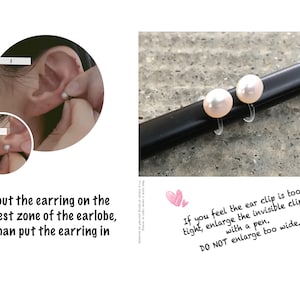 Boucles d'oreilles pendantes Clips INVISIBLES, mini perle argenté éventail nacre blanche mini zircon. Clips d'oreilles moderne Comfortable. image 8