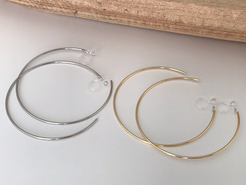 Large fine hoops. INVISIBLE Clip Earrings, Silver / Gold Hoops. Comfortable ear clips. image 3