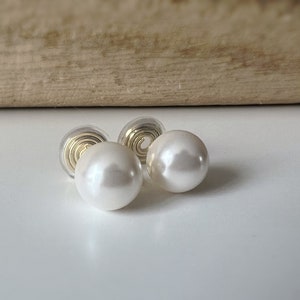 SANS DOULEUR Boucles d'oreilles CLIPS U spirale Perle blanche 8mm /10mm /12mm plaqué d'Or. Clips d'oreilles confortable. image 7