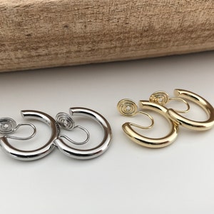 SCHMERZLOS CLIPS U Ohrringe Spirale Kreis Gold / Silber Farbe. Bequeme Ohrclips. Zarte Ohrringe Bild 5