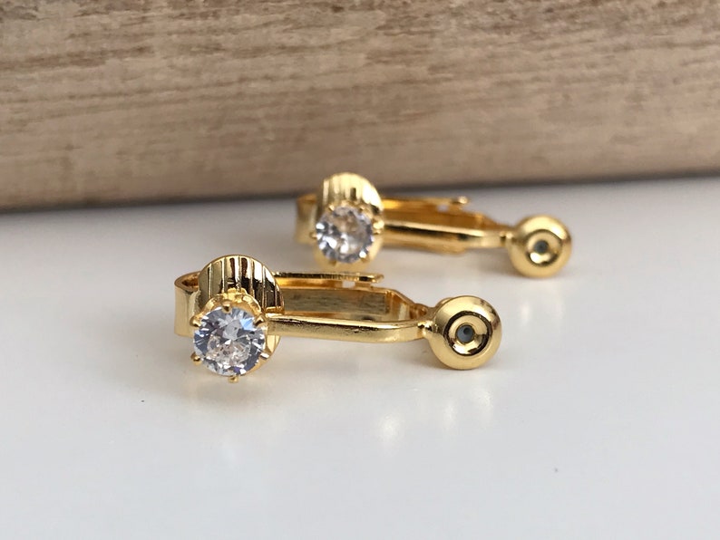 Converters Clips gold color with Transparent / Black zircon, Converters convert earring to Clip zircon transparent