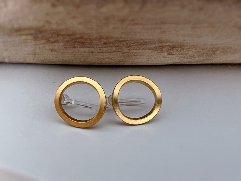 INVISIBLE Clip-on Earrings Matte Gold Color Circle, Comfortable ear clips, minimalist daily jewelry. image 5