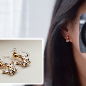 Mini zircon butterfly Clips Invisible gold color, Comfortable discreet delicate Clips. Christmas Gifts Ready to give image 1