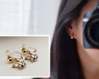 Mini zircon butterfly Clips Invisible gold color, Comfortable discreet delicate Clips. Christmas Gifts Ready to give