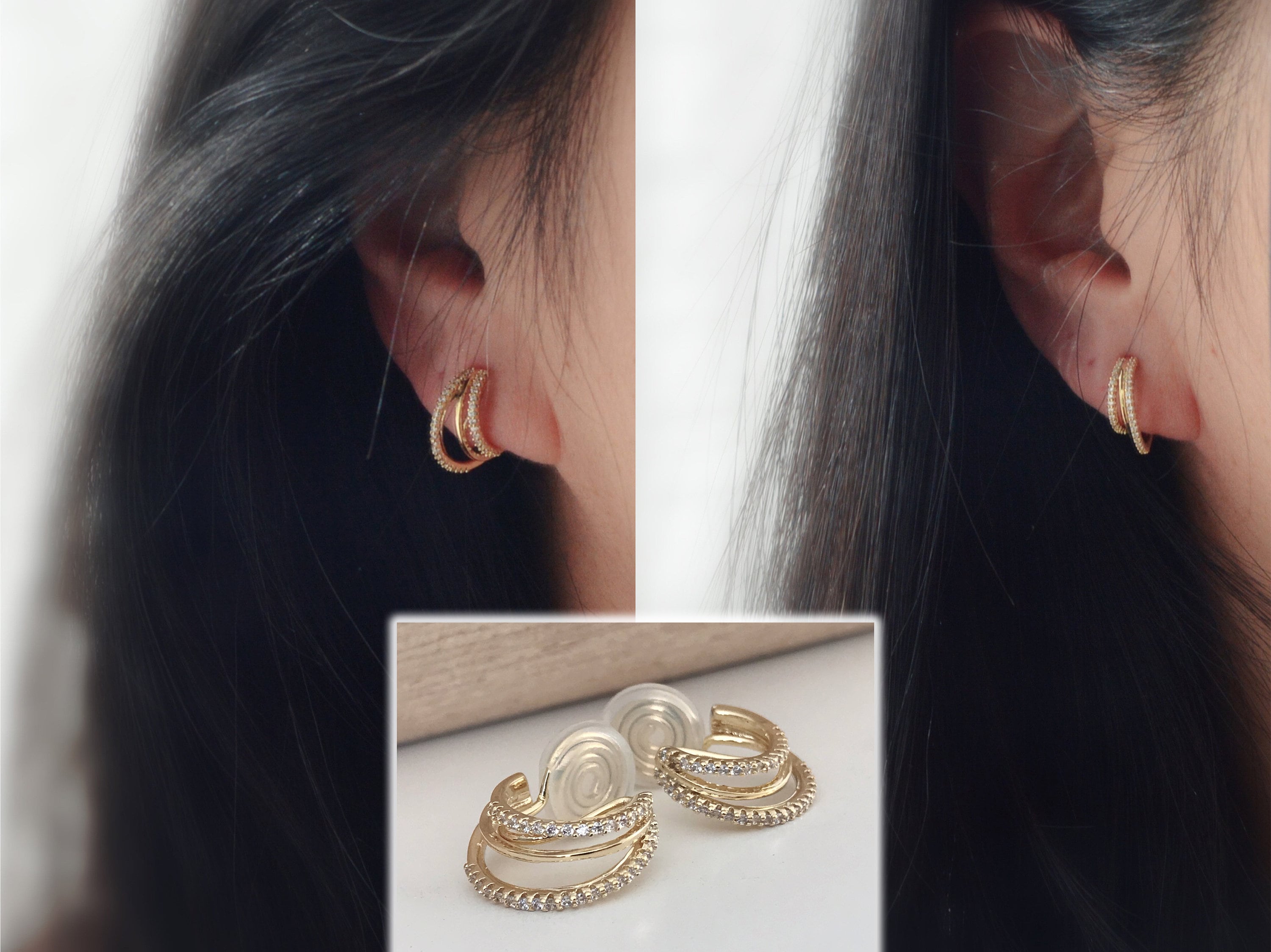 Orecchini A Goccia Clip On In Vetro Rotondo 5 Cm, Oro Rosa Nudo Pietra Sfaccettata Designer