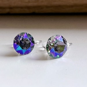 CLIPS invisible round crystal earrings Paradise Shine PureCrystal Crystals, Small Round Purple Crystal Ear Clips.