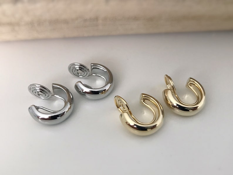 PAINLESS CLIPS U spiral earrings Small circle gold / silver color. Comfortable Ear Clips Delicate Earrings image 3