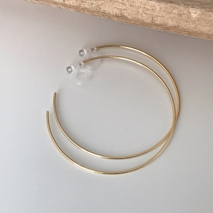 Large fine hoops. INVISIBLE Clip Earrings, Silver / Gold Hoops. Comfortable ear clips. image 9