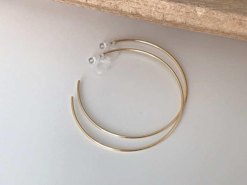 Large fine hoops. INVISIBLE Clip Earrings, Silver / Gold Hoops. Comfortable ear clips. image 9