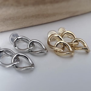 PAINLESS! CLIPS U spiral thick chain earrings in gold/silver color. Comfortable Ear Clips Delicate Earrings