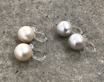 PERLE COTON 8mm, Boucles d'oreilles CLIPS invisible, perle coton japonais or ou argent, bijoux minimaliste, tous les jours, quotidien.