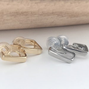 PAINLESS CLIPS U earrings spiral Rectangle gold color. Comfortable Ear Clips Delicate Earrings image 5