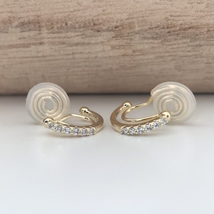 PAINLESS CLIPS U earrings spiral Semicircle Mini Round Zircon Stones gold plated. Comfortable ear clips. image 4